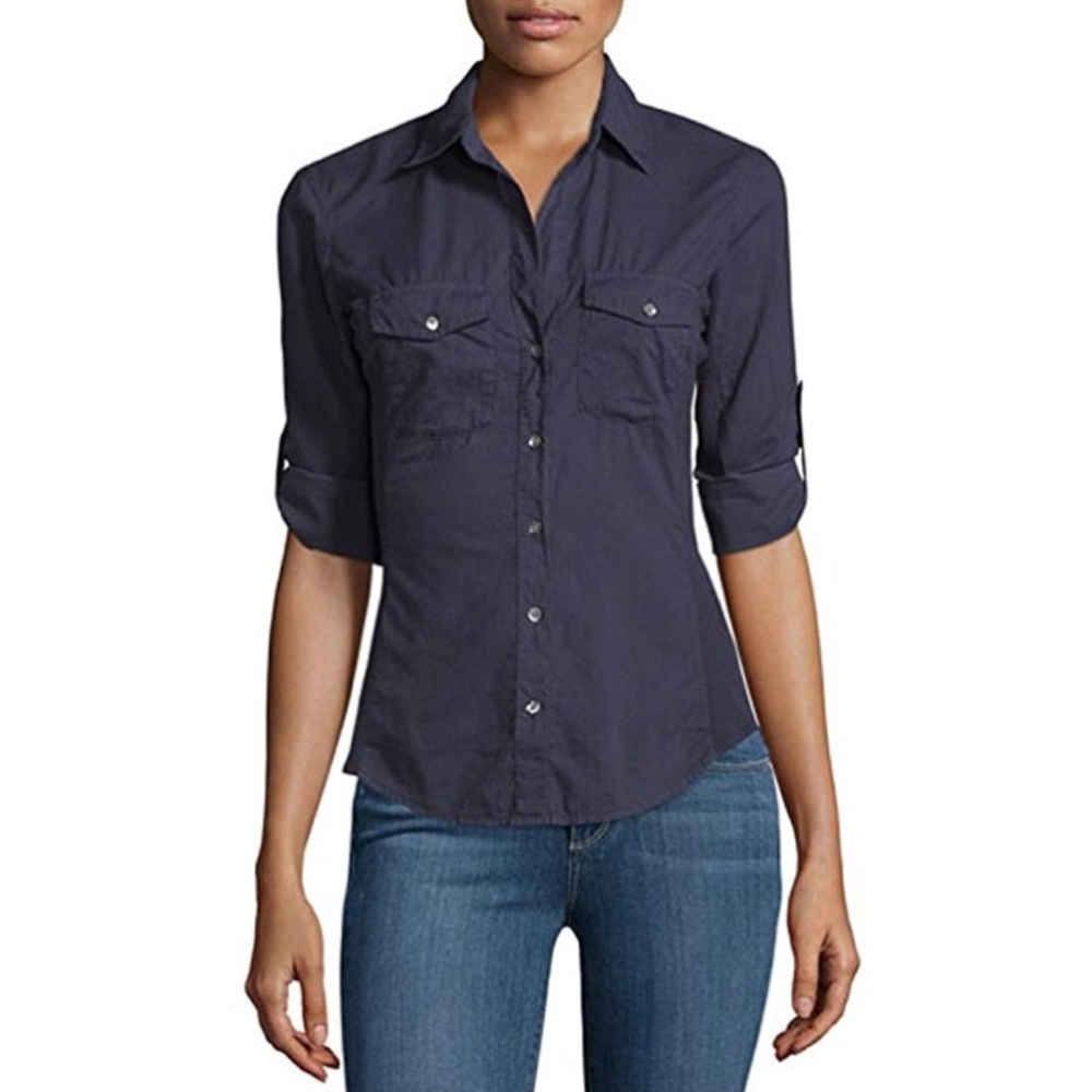 James Peres Contrast Panel Button Down. Navy. XL